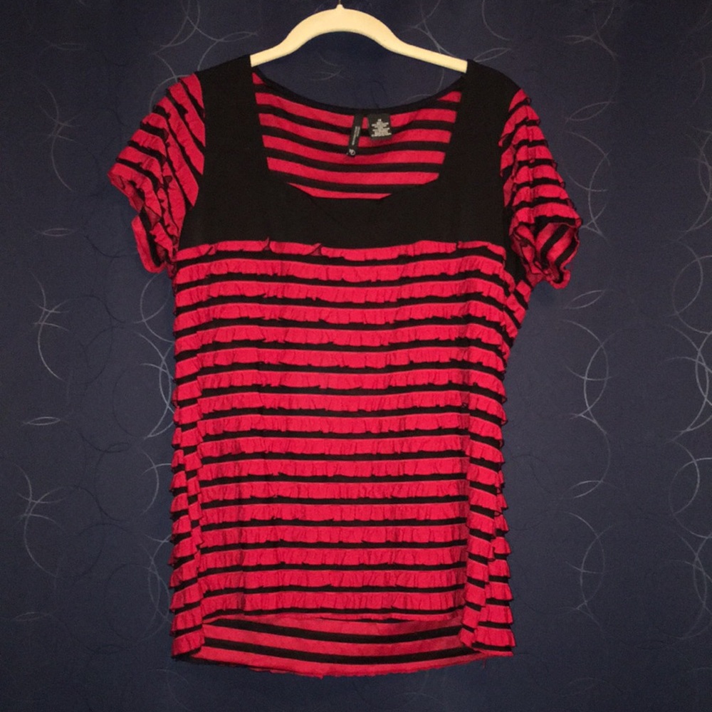 New Directions ruffle mesh top